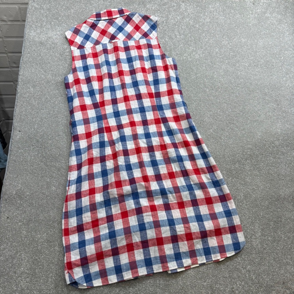 Brooks Brothers Red Fleece Plaid‎ Linen Blend Sleeveless Shirt Dress Red Blue 8 - Picture 6 of 11